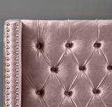 Aiden Velvet Bed - Elegant Wing Design with Deep Tufting, Chrome Nailheads & Solid Wood Frame