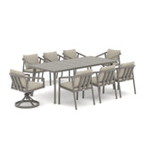 Amalfi Rectangular Aluminum Table with 6 Fixed Chairs and 2 Swivel Chairs
