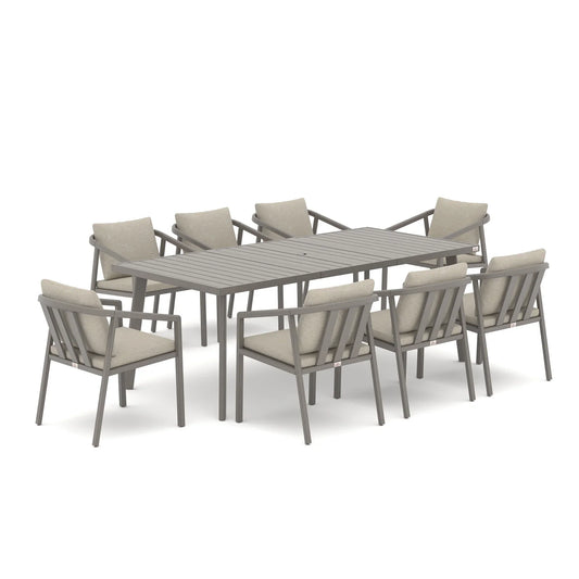 Amalfi 9-Piece Rectangular Patio Dining Set with 8 Ergonomic Armchairs