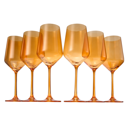 Colored Wine Glass Set,12 oz Glasses Set of 6 (Amber)