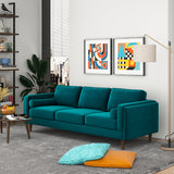 Amber Mid-Century Modern Teal Luxury Velvet Sofa