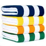 American Soft Linen, Premium Cotton 4 Pack Beach Towels, 30" x 60" Cabana Striped Pool Towels