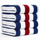 American Soft Linen, Premium Cotton 4 Pack Beach Towels, 30" x 60" Cabana Striped Pool Towels