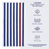 American Soft Linen, Premium Cotton 4 Pack Beach Towels, 30" x 60" Cabana Striped Pool Towels