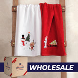 American Soft Linen Christmas Towels Bathroom Set, 2 Packed Embroidered Decorative 100% Cotton Hand Towels, Dish Towels for Decor Xmas - 60 Set Case Pack