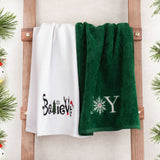 American Soft Linen Christmas Towels Bathroom Set, 2 Packed Embroidered Decorative 100% Cotton Hand Towels, Dish Towels for Decor Xmas