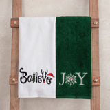 American Soft Linen Christmas Towels Bathroom Set, 2 Packed Embroidered Decorative 100% Cotton Hand Towels, Dish Towels for Decor Xmas