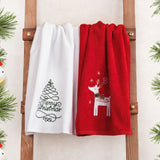 American Soft Linen Christmas Towels Bathroom Set, 2 Packed Embroidered Decorative 100% Cotton Hand Towels, Dish Towels for Decor Xmas