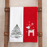 American Soft Linen Christmas Towels Bathroom Set, 2 Packed Embroidered Decorative 100% Cotton Hand Towels, Dish Towels for Decor Xmas