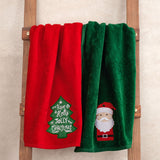 American Soft Linen Christmas Towels Bathroom Set, 2 Packed Embroidered Decorative 100% Cotton Hand Towels, Dish Towels for Decor Xmas