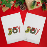 American Soft Linen Christmas Towels Set, 2 Packed Embroidered 100% Cotton Hand Towels, Dish Towels