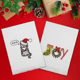 American Soft Linen Christmas Towels Set, 2 Packed Embroidered 100% Cotton Hand Towels, Dish Towels