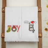 American Soft Linen Christmas Towels Set, 2 Packed Embroidered 100% Cotton Hand Towels, Dish Towels