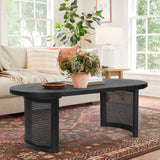 Aodai 48" Oak Wood & Rattan Oval Coffee Table