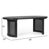 Aodai 48" Oak Wood & Rattan Oval Coffee Table