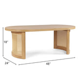 Aodai 48" Oak Wood & Rattan Oval Coffee Table