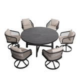 Asheville 7 Pieces Patio Round Dining Set With Swivel Rocking Chair