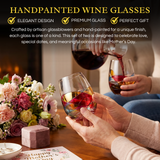 Artisanal Hand Painted Stemless - Windows Wine Glasses Set of 2