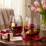 Artisanal Hand Painted Stemless - Windows Wine Glasses Set of 2