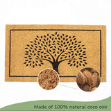Beige/Black Coir Doormat with Tree Print & Border - 17x30"
