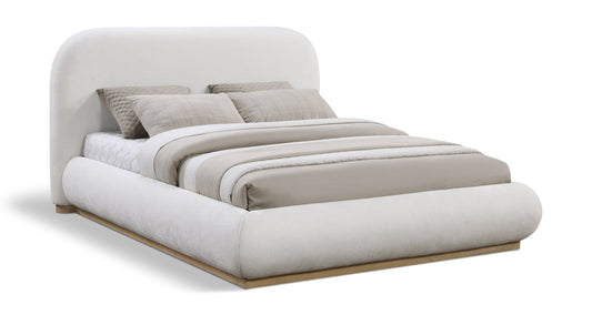 Vaughn Bed – Cozy Chenille Upholstered Platform Bed with Natural Wood Base for Modern Bedrooms
