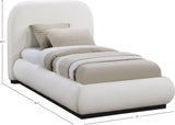 Vaughn Cream Bed - Cozy Linen Textured Fabric with Sturdy Black Wood Base for Ultimate Comfort
