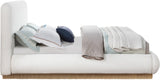 Rigby Art Deco King Bed in Rich Brown Linen Fabric with Fully Slatted Design and Natural Finish