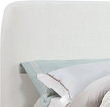 Rigby Art Deco King Bed in Rich Brown Linen Fabric with Fully Slatted Design and Natural Finish