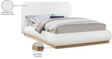 Rigby Art Deco King Bed in Rich Brown Linen Fabric with Fully Slatted Design and Natural Finish