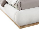 Rigby Art Deco King Bed in Rich Brown Linen Fabric with Fully Slatted Design and Natural Finish