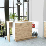 Sicilia Kitchen Island, Two External Shelves, Double Door Cabinets, Three Shelves