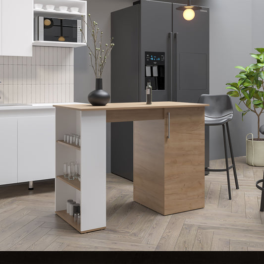 Allen 47" Wide Kitchen Island with One Cabinet and Five Shelves, Multifunctional Bar Table and Dining Prep Station, Spacious Countertop Storage Solution for Modern Kitchens, Small Spaces, and Versatile Home Use