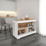 Cuenca Dining Counter Table, Freestanding Structure with 3 Open Storage Shelves and Wide Dining Countertop Space for Kitchen or Dining Rooms