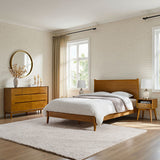 4-Piece Mid-Century Modern Solid Wood Bedroom Set with USB Nightstands & Dresser