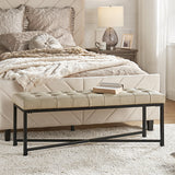 Genuine Leather Bench with Button-Tufted Design