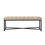 Genuine Leather Bench with Button-Tufted Design