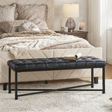 Genuine Leather Bench with Button-Tufted Design