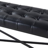 Genuine Leather Bench with Button-Tufted Design