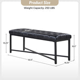 Genuine Leather Bench with Button-Tufted Design