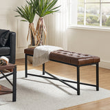 Genuine Leather Bench with Button-Tufted Design