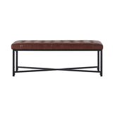 Genuine Leather Bench with Button-Tufted Design