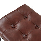 Genuine Leather Bench with Button-Tufted Design