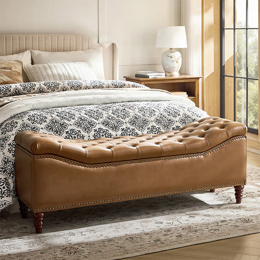 Abner Traditional Upholstered Storage Bench with Button Tufting