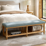 Felipa Farmhouse Rustic Wood Bench with Upholstered Seat and Storage Shelf