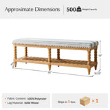 Felipa Farmhouse Rustic Wood Bench with Upholstered Seat and Storage Shelf