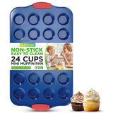 24 Cup Muffin Pan - Deluxe Nonstick Blue Coating Inside & Outside With Red Silicone Handles, Compatible With Model: Ncsbsbl10 (Blue)