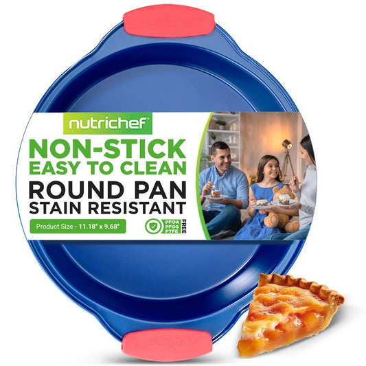 Non-Stick Round Pan - Deluxe Nonstick Blue Coating Inside & Outside With Red Silicone Handles, Compatible With Models: Ncsbsbl10, Ncsbsbl8, Ncsbsbl6 (Blue)