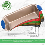 Non-Stick Loaf Pan - Deluxe Nonstick Gold Coating Inside And Outside With Blue Silicone Handles, Compatible With Models: Ncsbsg78, Ncsbsg60, Ncsbsg36 (Gold)