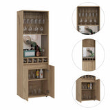 Tuhome Prana Bar Cabinet with Two Shelves, Five Built-In Wine Rack, Double Door Cabinet, Light Oak Finish for Living Room or Home Bar