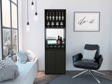 Tuhome Prana Bar Cabinet with Two Shelves, Five Built-In Wine Rack, Double Door Cabinet, Light Oak Finish for Living Room or Home Bar